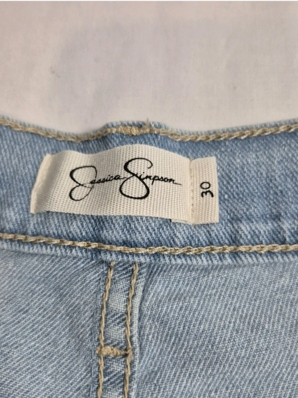 Jessica Simpson Hug Me Jean Shorts Buttercup Size 30 Frayed Button Fly Blue 31 - Picture 12 of 13